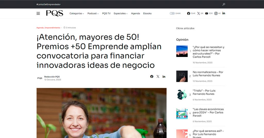 ¡Atención, mayores de 50! Premios +50 Emprende amplían convocatoria para financiar innovadoras ideas de negocio